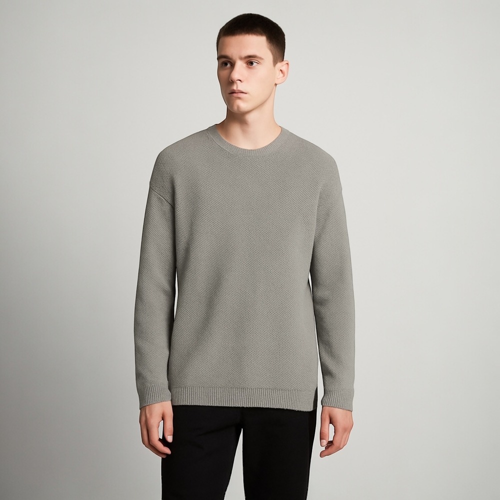 Vince‎ Men Gray Cotton Cashmere Knit Sweater Small Minimalist Neutral Layering